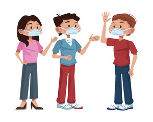 Fototapeta premium young people using medical masks characters