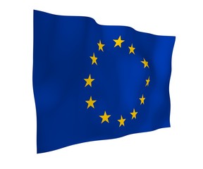Slightly waving flag of the European Union isolated on white background, 3D rendering. Symbol of Europe. 3D illustration