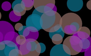 Multicolored translucent circles on a dark background. Red tones. 3D illustration