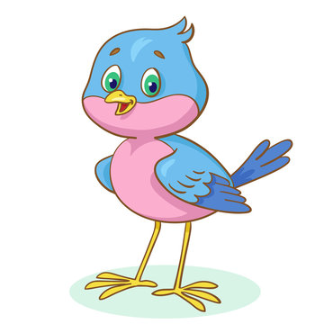 Funny little bird in cartoon style. Isolated on white background. Vector illustration.