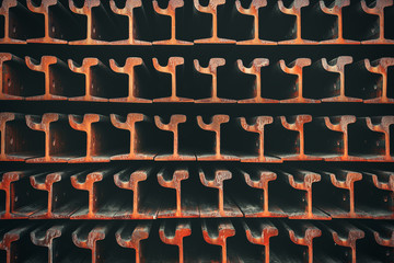 Discarded grooved rails for tram tracks.
