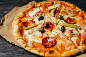 close up top view of pizza