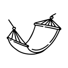 Vector hand drawn doodle outline illustration swing bed hammock isolated on white background. Sketch for coloring booking page, card, logo, banner, tattoo.