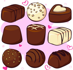 Set of chocolate candies in drawing style