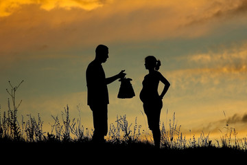 Fototapeta na wymiar silhouette of couple in love at sunset