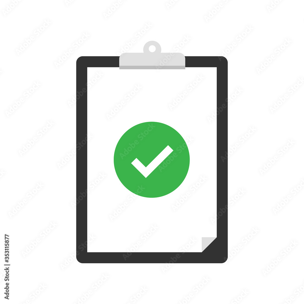 Poster clipboard checklist with checkmark. clipbord with checkmark tick. trendy flat design. vector isolate
