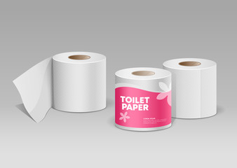 Plastic roll tissue pink package, and Toilet white paper ,design collection background, vector illustration