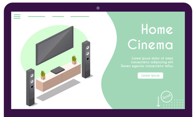 Vector banner of home cinema in isometric view