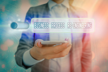 Text sign showing Business Process Re Engineering. Business photo showcasing the analysis and...