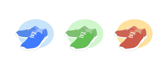 sneakers in different colors - blue, green, terracotta