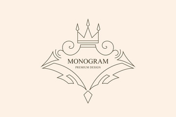 Elegant Ornament. Graceful Emblem. Creative Logo in Linear Style. Drawn Luxury Monogram for Book Design, Invitation, Brand Name, Jewellery, Restaurant, Boutique, Hotel. Vector illustration