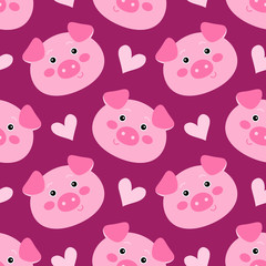 Seamless pattern with cute cartoon piglets