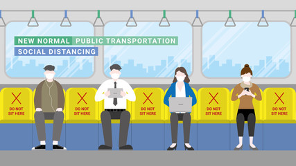 Naklejka premium Social distancing sit in public transportation