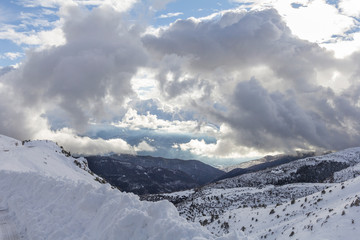 Mountain landscape. The snowy pyrenees in the middle of winter.