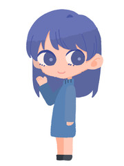 立っている女性(青)