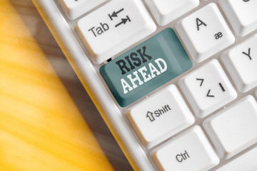 Word writing text Risk Ahead. Business photo showcasing A probability or threat of damage, injury,...