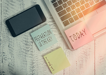 Word writing text Preparation Is The Key. Business photo showcasing it reduces errors and shortens...