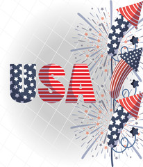 Fototapeta na wymiar Usa text with fireworks vector design