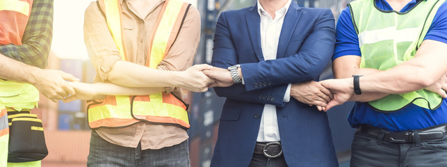 Banner of engineering and business men holding hands