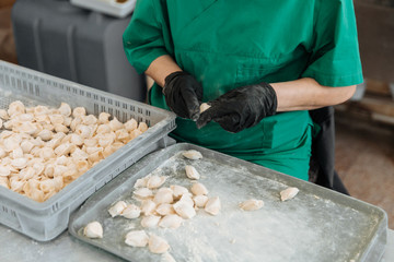 Raw dumplings.The process of cooking. Russian national food.