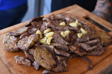 steak beef cooking fire grill bbq Entrecote on wood