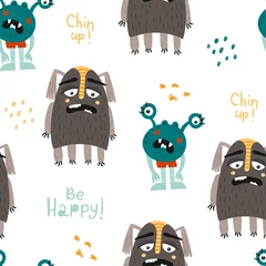 Wall murals Monsters Childish seamless pattern with funny monsters.