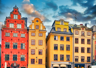 Obraz premium Buildings on Big Square (Stortorget) in the Old Town (Gamla Stan) of Stockholm, Sweden