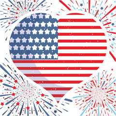 Usa flag heart with fireworks vector design