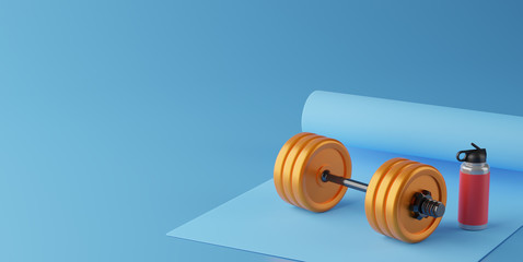 3D rendering fitness Equipment on color  background.