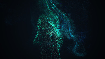 Snow frost effect with scattered blue particles on black background.