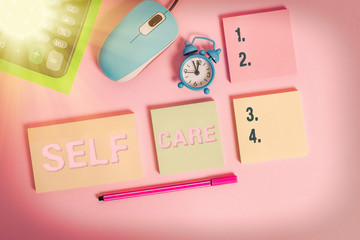 Handwriting text Self Care. Conceptual photo the practice of taking action to improve one s is own...