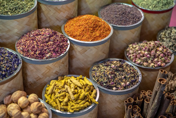 spices and herbs in a market
