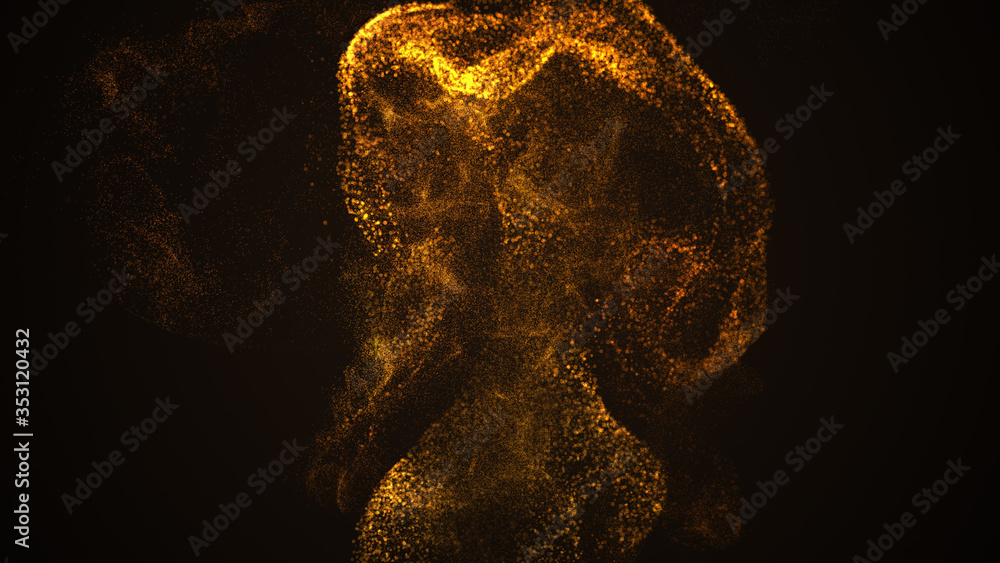 Poster glowing flow of spark dust particles shining and forming a magical shape in the sparkly dark backgro