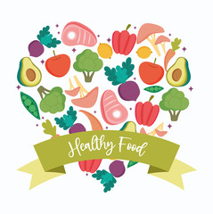 healthy food, heart shape fruits and vegetables balance nutrition diet
