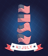 Usa flags with 4th july ribbon vector design