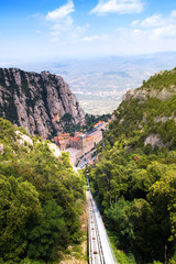 Fototapeta na wymiar Montserrat monastery. Santa Maria de Montserrat is Benedictine abbey located on mountain of Montserrat, Monistrol de Montserrat, Catalonia, Spain