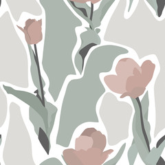 Modern seamless pattern with tulip flowers