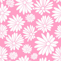 Fototapeta na wymiar Pink and White Margaret Flower Floral Textile Pattern Background