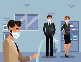 business people working and wearing medical mask