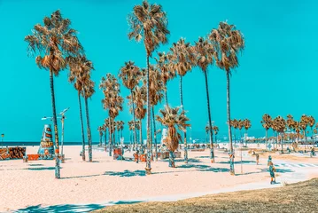 Schilderijen op glas Famous Los Angeles Beach - Venice Beach with people. © BRIAN_KINNEY