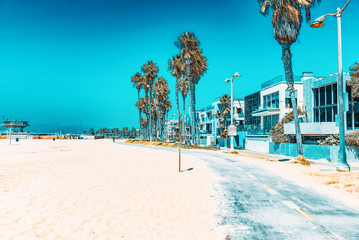 Famous Los Angeles Beach - Venice Beach with people.