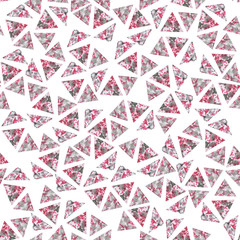 Seamless watercolor pattern of triangles pink and grey colors strokes