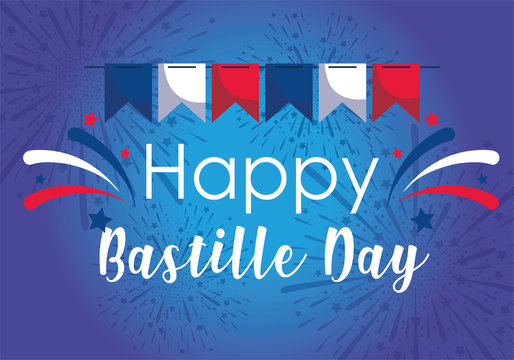 france banner pennant of happy bastille day vector design