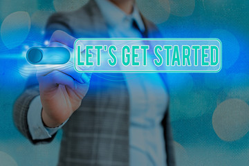 Writing note showing Let S Get Started. Business concept for encouraging someone to begin doing...