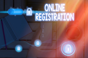 Handwriting text writing Online Registration. Conceptual photo System for subscribing or...