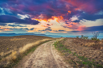 Beautiful Tuscany sunset at countryside, Italy