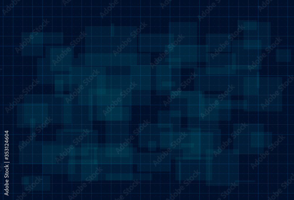 Poster hud dark blue background with thin grid and dots. design for science theme, artifical intelligence, 