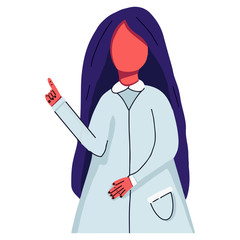 Doctor girl in an exclamation pose. Medical worker in uniform. The profession is an ophthalmologist, pediatrician. Coronavirus infection. Flat style on isolated  background. Stock vector illustration.