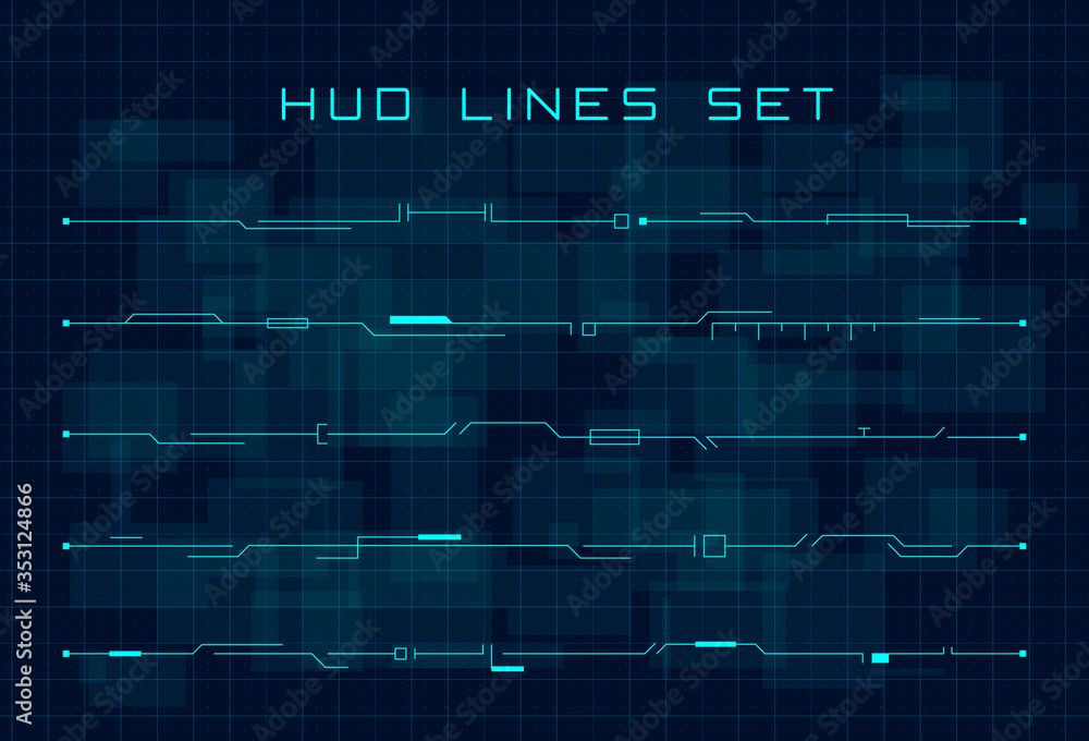 Aufkleber set of blue hud futuristic header and footer elements on dark hi tech background. design elements fo