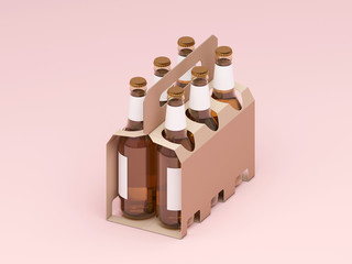 Beer bottles in a cardboard carrier  - obrazy, fototapety, plakaty
